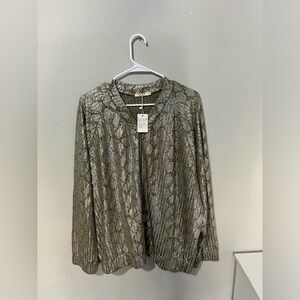 LUXE MODA GOLD & METALLIC SILVER SNAKE DESIGN LONG SLEEVE TOP JACKET SIZE XL NWT